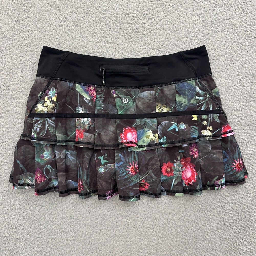 Lululemon Run Pace Setter Skirt Skort Black Floral Athletic Tennis Golf Women 6